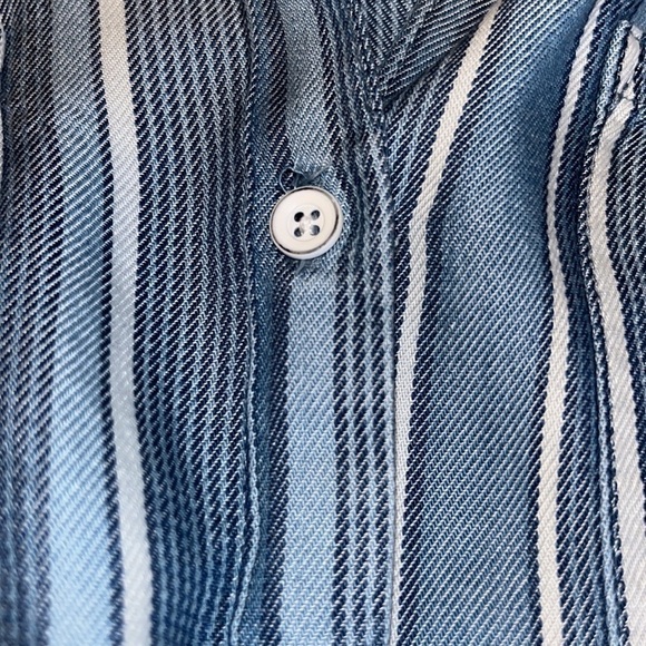 Cafe Marrakesh Blue multi striped short sleeve button down shirt Women’s Small - Picture 10 of 10